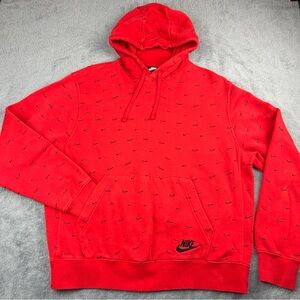 Nike Hoodie Medium Red All Over Print Mini Swoosh Pullover Sweatshirt Sweater